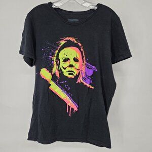 Halloween Shirt Mens Medium Black Michael Myers Neon Horror Movie Graphic Tee